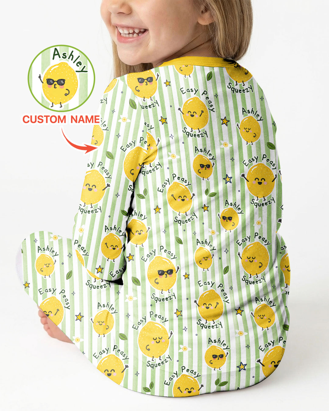 Easy Peasy Lemon Squeezy Custom Name Bamboo Two Piece Long Sleeve Pajama Set