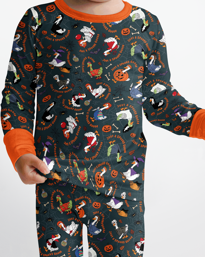 Just A Spooky Goose Family Matching Bamboo Two Piece Long Sleeve Pajama Set