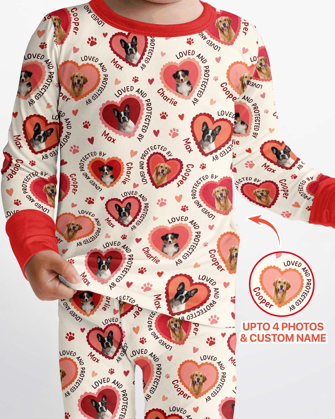 Custom Dogs Photo Loved And Protected By Bamboo Two Piece Long Sleeve Pajama Set