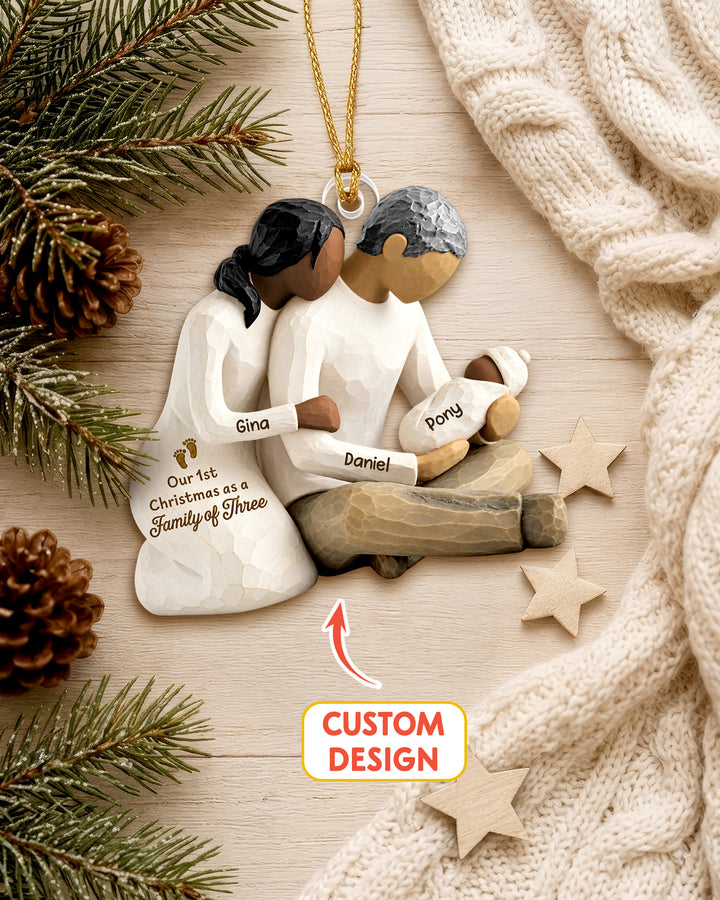 Our First Christmas As Family Of Three- Personalized Acrylic Ornament Personalized 1-Side Photo Acrylic Ornament