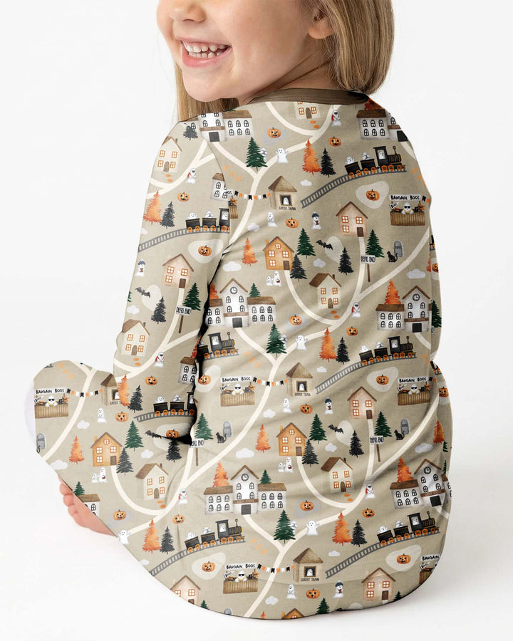 Haunted Halloween Town Map Bamboo Two Piece Long Sleeve Pajama Set