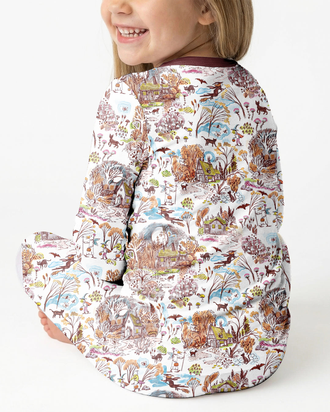 Whimsical Halloween Village Bamboo Two Piece Long Sleeve Pajama Set