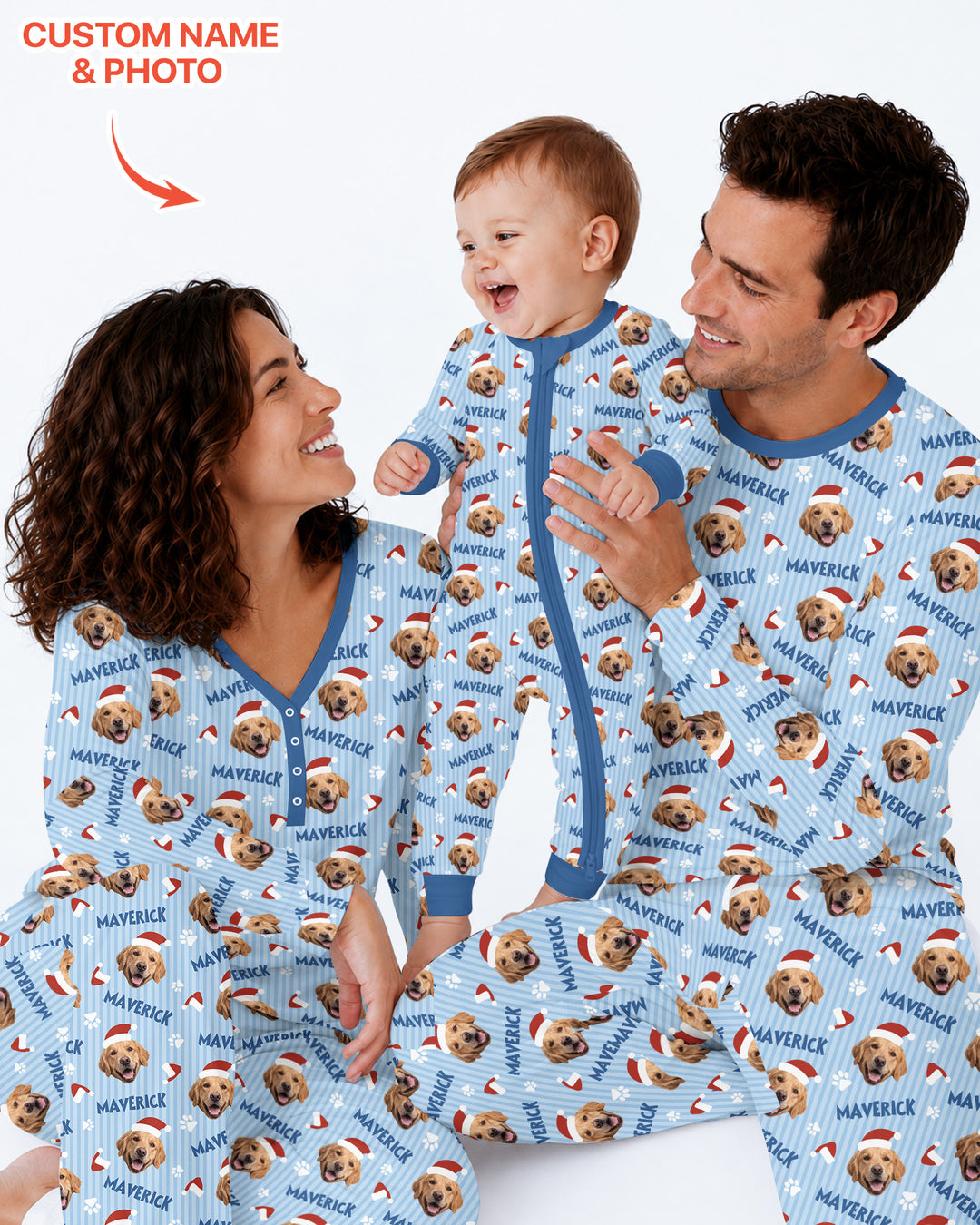 Custom Pet Photo Christmas Paws Stripe Bamboo Men's Pajama Set