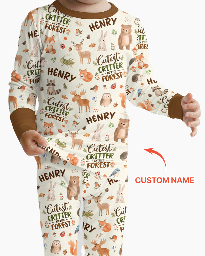Custom Name Cutest Critter In The Forest Bamboo Two Piece Long Sleeve Pajama Set