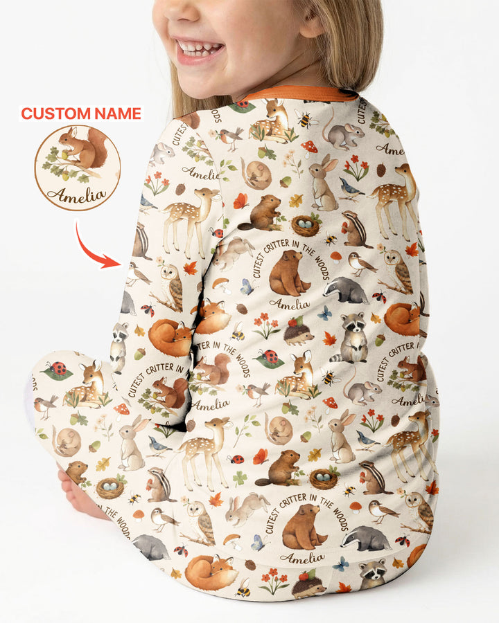 Cutest Critter In The Woods Custom Name Bamboo Two Piece Long Sleeve Pajama Set