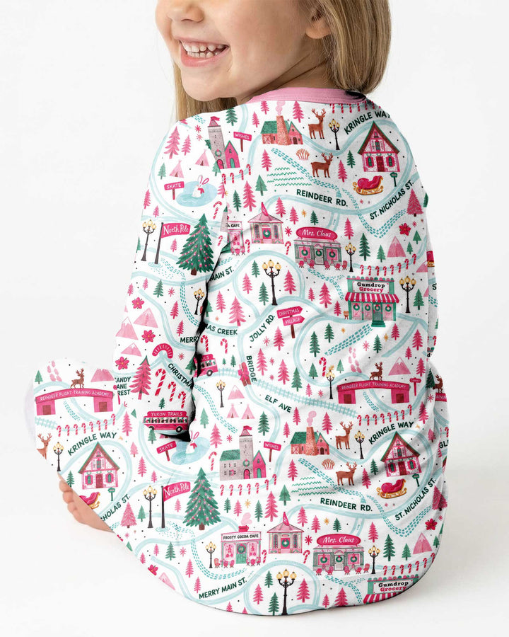 Whimsical North Pole Map Bamboo Two Piece Long Sleeve Pajama Set
