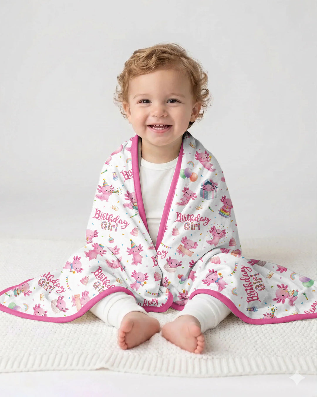 Cute Axolotl Birthday Girl Bamboo Blanket