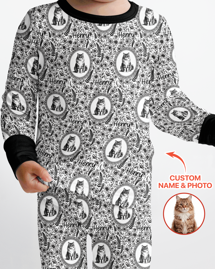 Custom Pet Photo Chinoiserie Garden Bamboo Two Piece Long Sleeve Pajama Set
