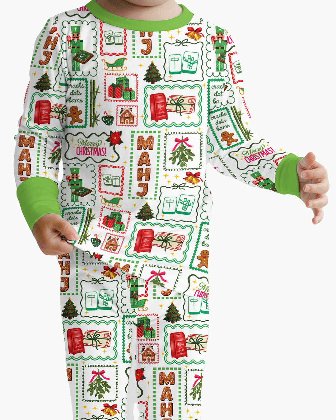 Preppy Christmas Mahjong Bamboo Two Piece Long Sleeve Pajama Set