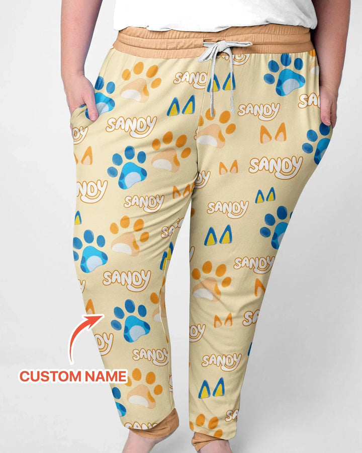 Benutzerdefinierter Name Lieblings-blaue Hunde-Familien-Pyjama-Set aus Bambus für Damen