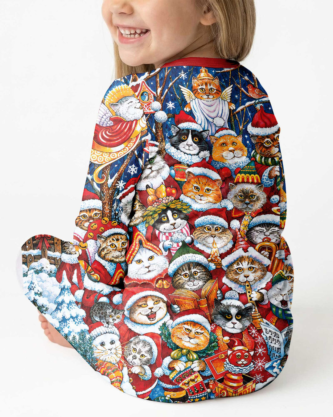 Cats Wear Noel Hat Bamboo Two Piece Long Sleeve Pajama Set