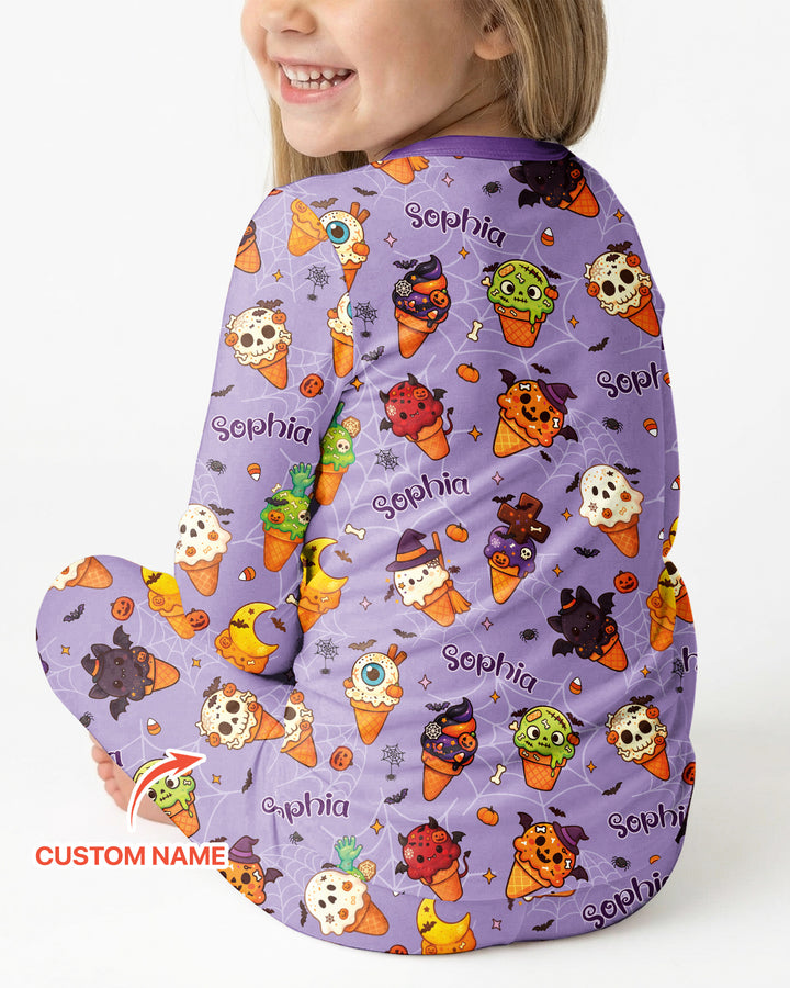 Custom Name Halloween Ice Cream Bamboo Two Piece Long Sleeve Pajama Set