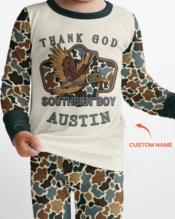 Custom Name Southern Duck Camo Bamboo Two Piece Long Sleeve Pajama Set