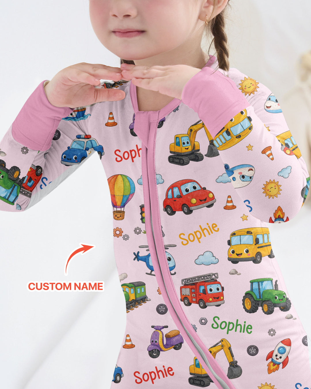 Custom Name Cute Transport Bamboo Convertible Zippy