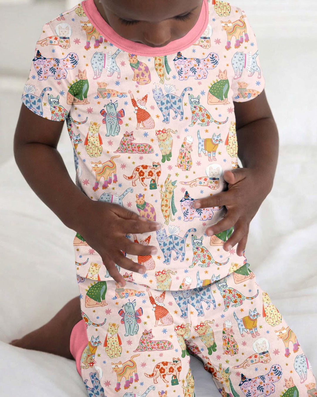 Whimsical Cat Parade Two Piece Short Sleeve Pajama Set