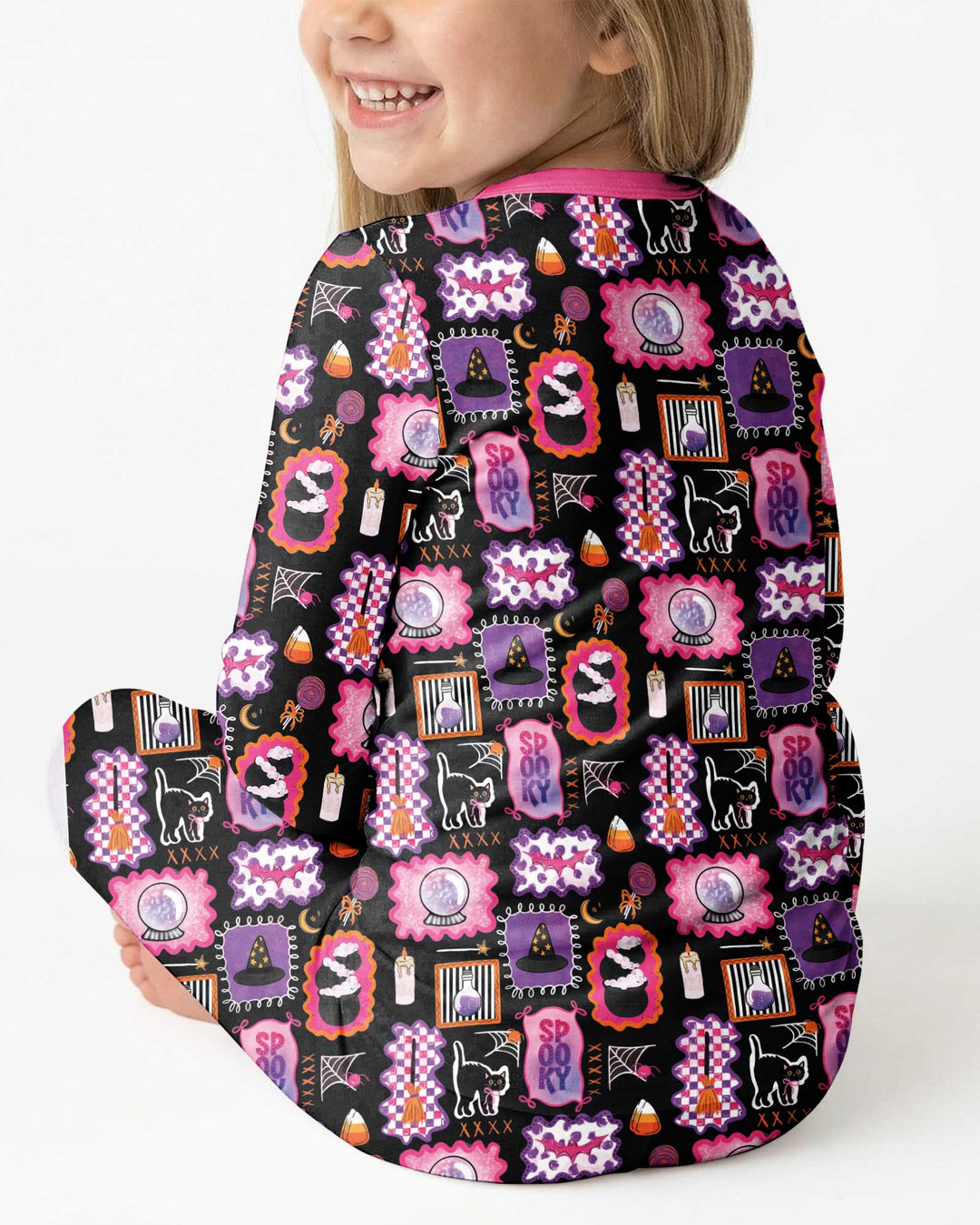 Pink Witchy Halloween Bamboo Two Piece Long Sleeve Pajama Set