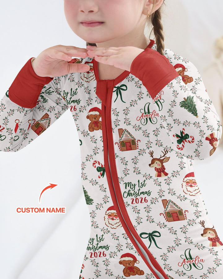 Custom name "Fancy Monogram Red Christmas 2026" Bamboo Convertible Zippy