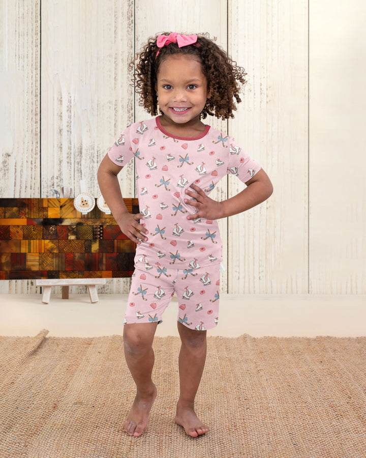 Girly Hockey Pink Bamboo Two Piece Short Sleeve Shorts Pajama Set