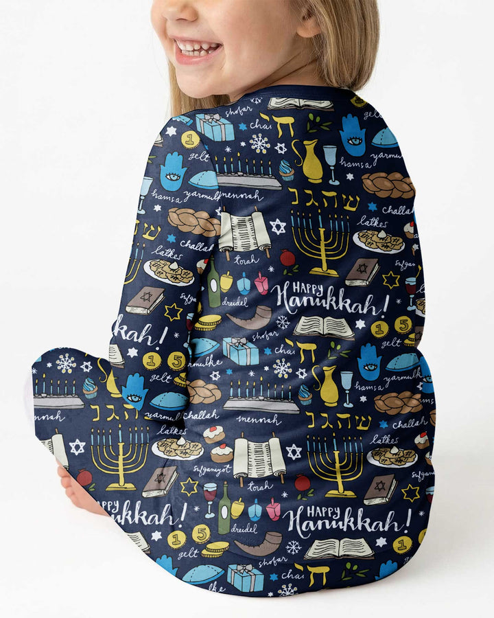 Happy Hanukkah 2026 Bamboo Two Piece Long Sleeve Pajama Set