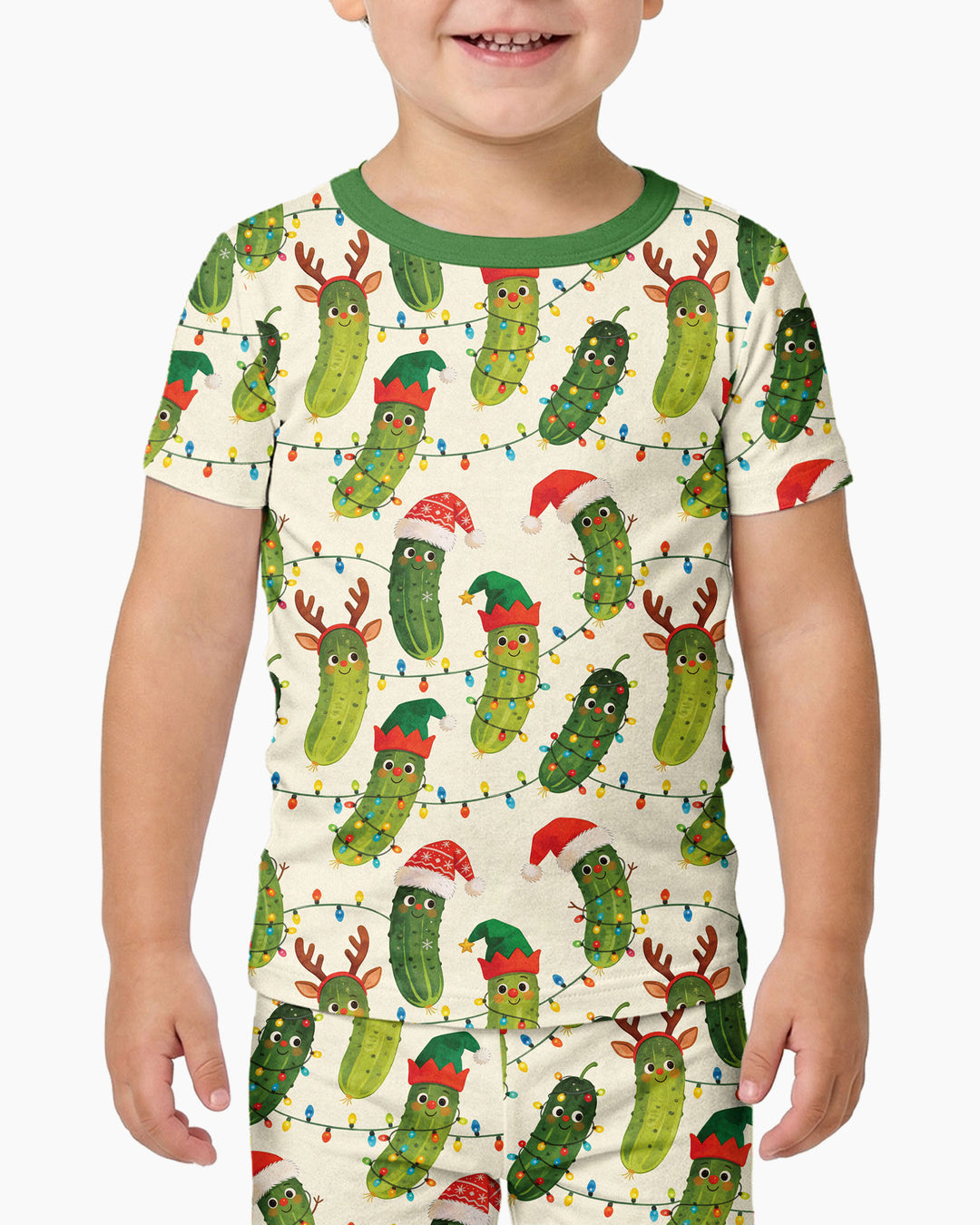 Cheerful Christmas Pickle Bamboo Two Piece Short Sleeve Pajama Set