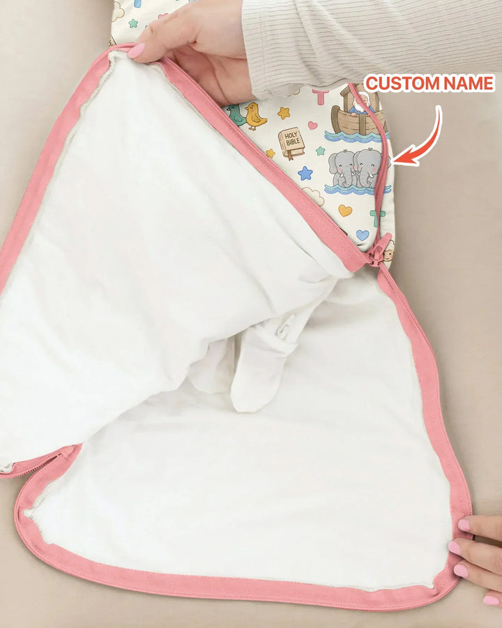 Custom Name Noah's Ark Jesus Loves Me Bamboo Sleep Bag