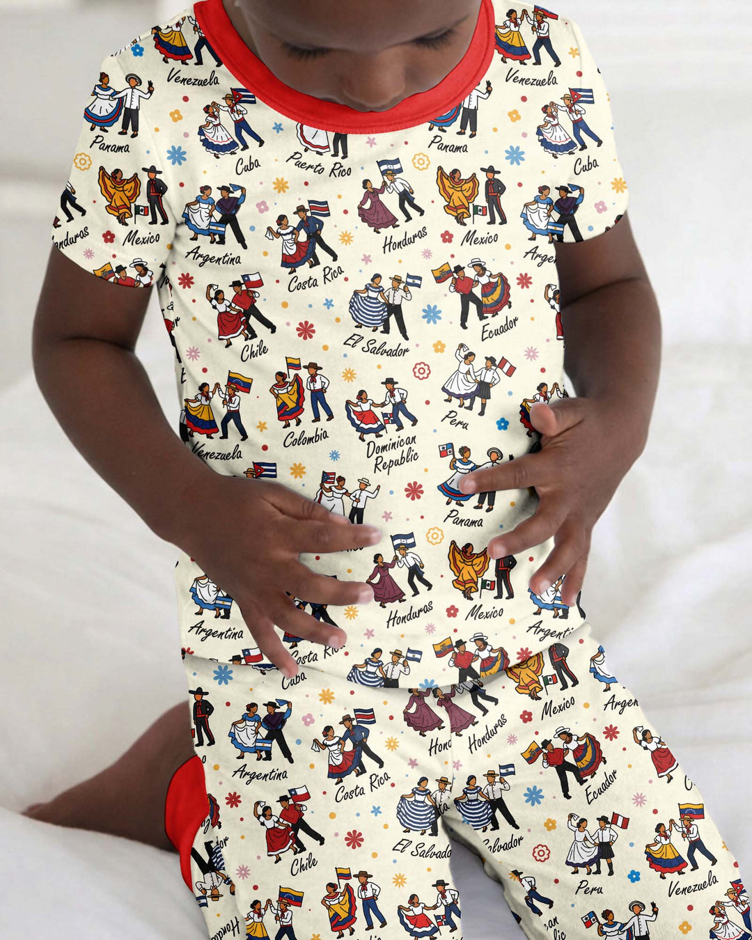 Hispanic Traditional Folkloric Dress Bamboo Two Piece Short Sleeve Pajama Set