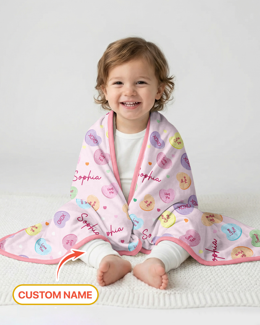 Custom Name Colorful Candy Hearts Family Matching Bamboo Blanket