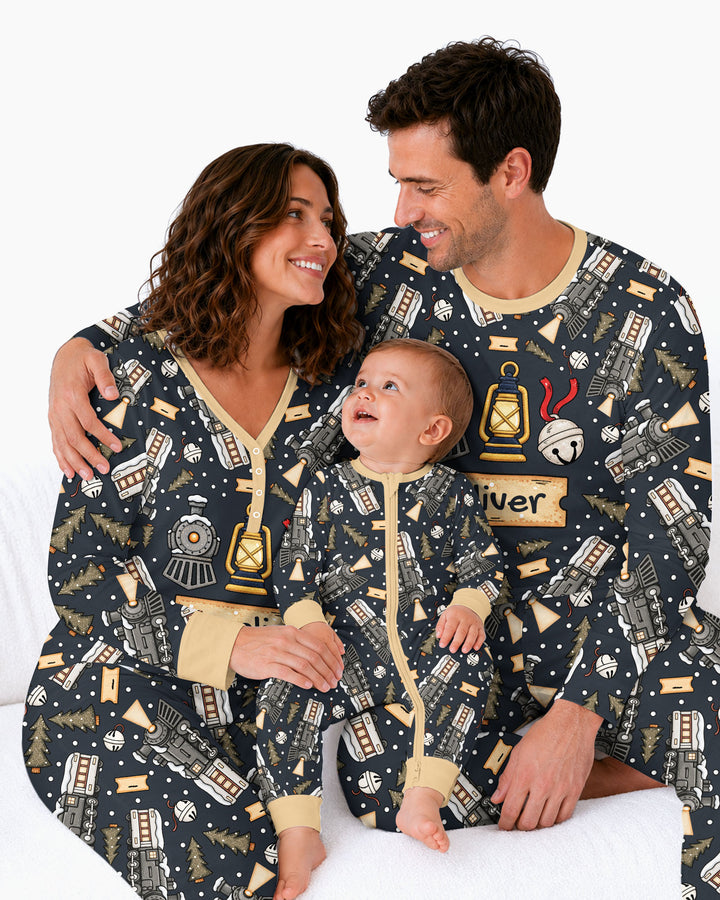 Custom Name Believe Kid Train Bamboo Women Pajama Set