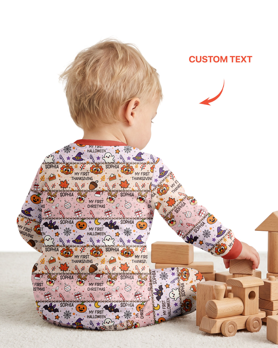 Custom Name My First Hallothanksmas Bamboo Two Piece Long Sleeve Pajama Set