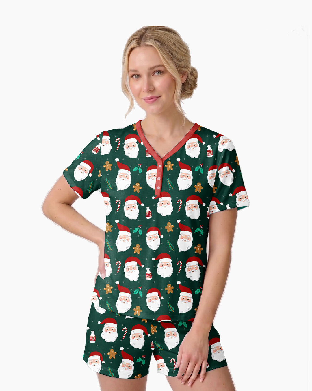Christmas Sweet Santa Bamboo Women Short Sleeve Short Pajama Set