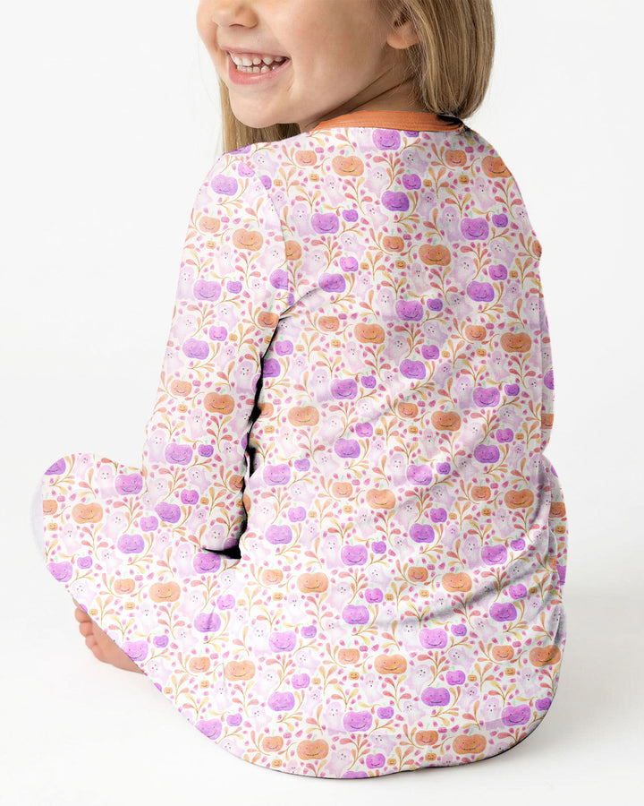 Pastel Pumpkins and Ghosts Bamboo Two Piece Long Sleeve Pajama Set