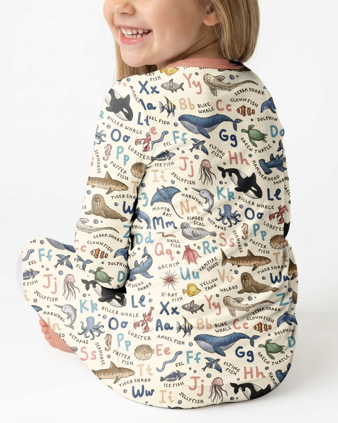 Ocean Animal Alphabet Bamboo Two Piece Long Sleeve Pajama Set