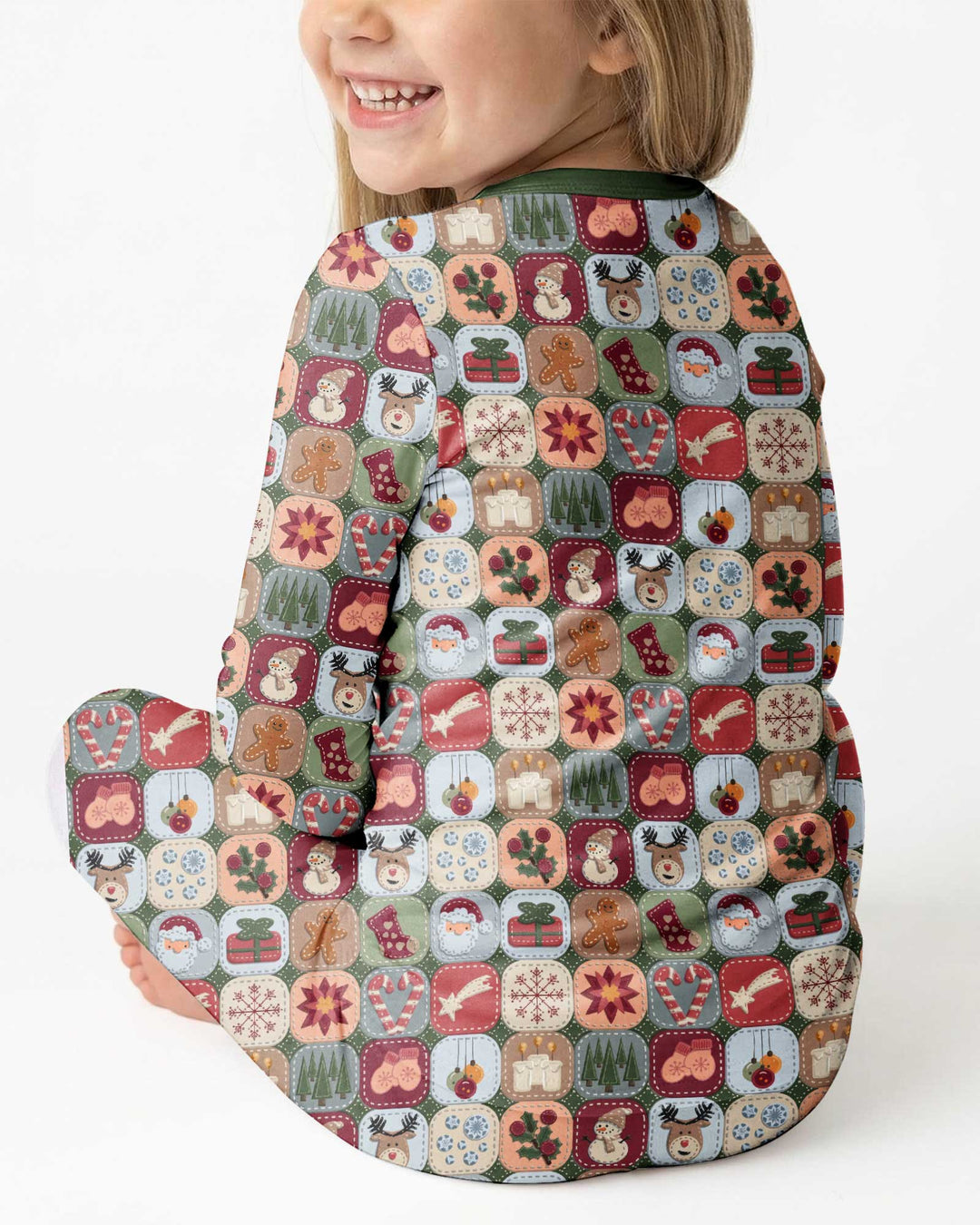 Christmas Felt Patchwork Bamboo Two Piece Long Sleeve Pajama Set