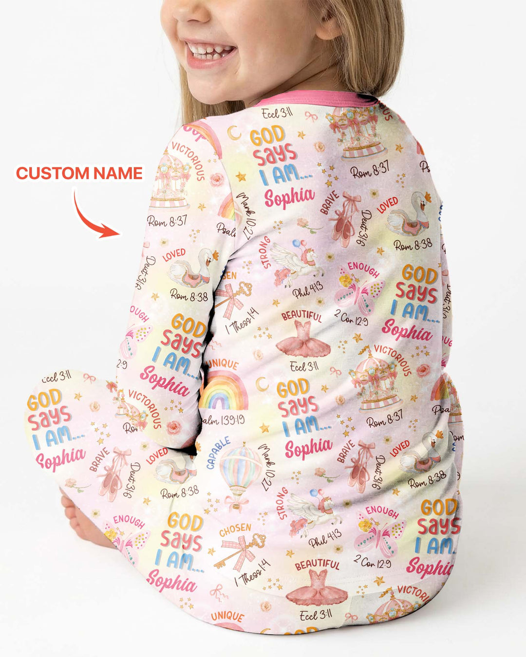 God Says I Am- Ballerina Custom Name Bamboo Two Piece Long Sleeve Pajama Set