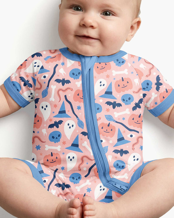 Pastel Pumpkins Skulls And Witch Craft Bamboo Shorty Zippy