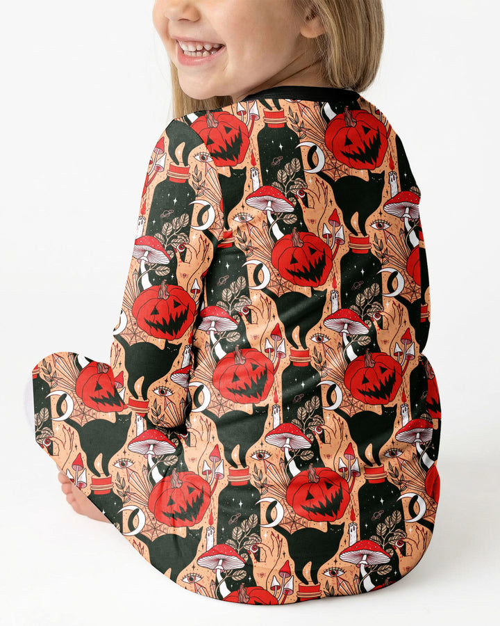 Black Cat And Pumpkin Halloween Bamboo Two Piece Long Sleeve Pajama Set