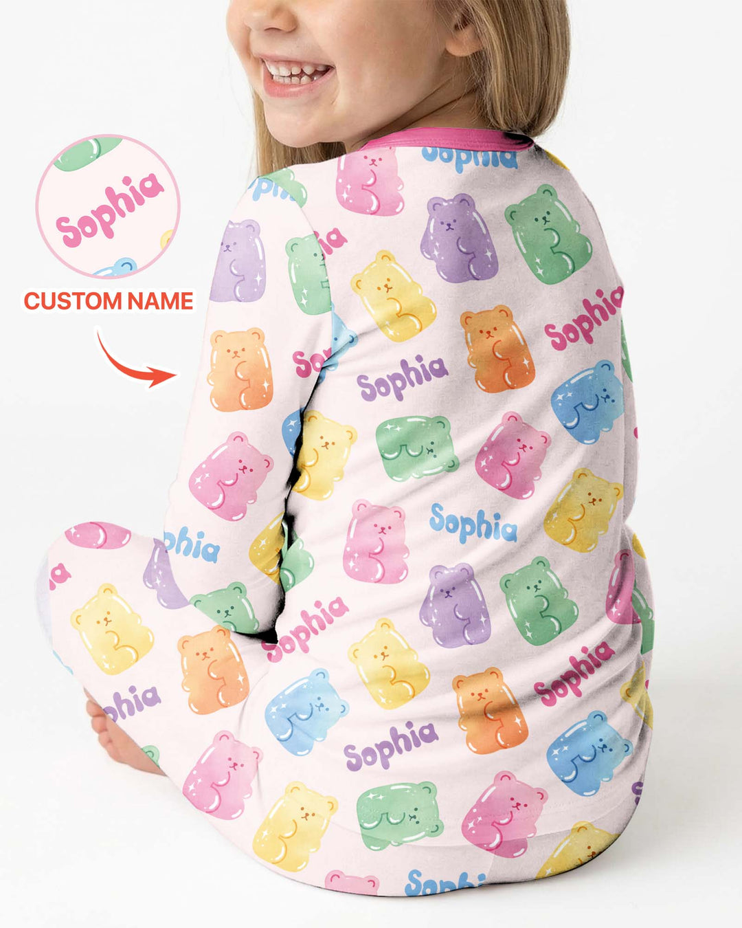 Kawaii Jelly Gummy Bears Custom Name Bamboo Two Piece Long Sleeve Pajama Set