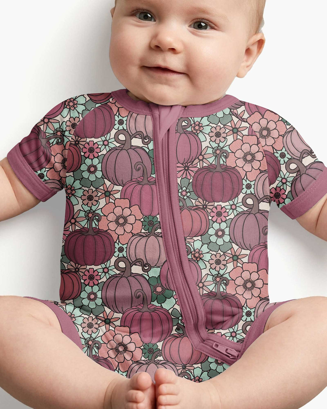 Retro Floral Pumpkin Patch Bamboo Shorty Zippy