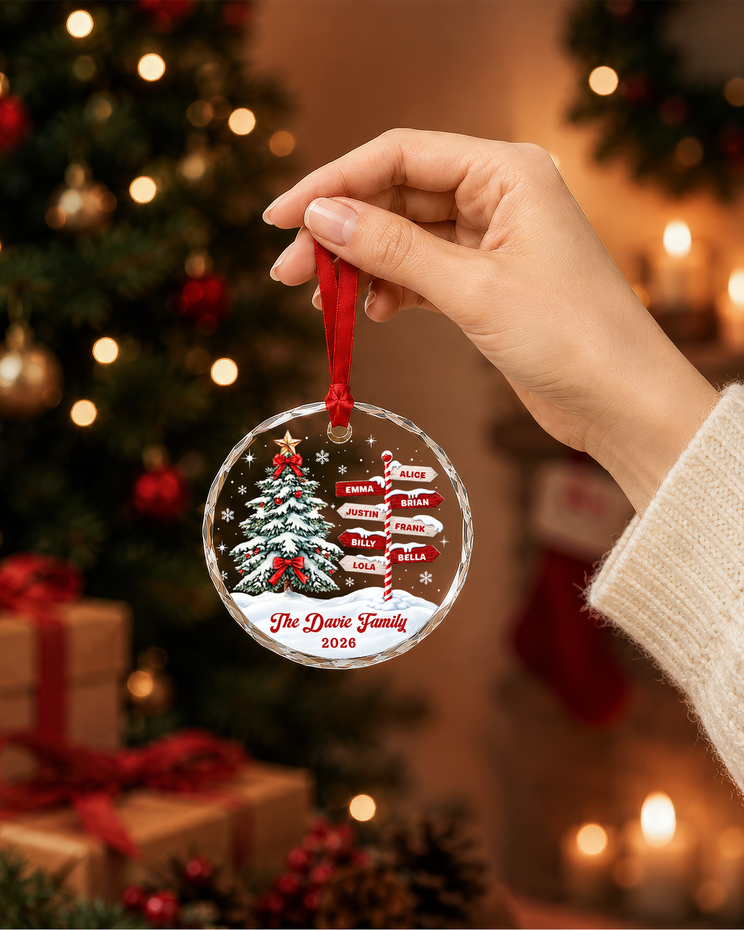 Merry Family Signpost Glass Ornament