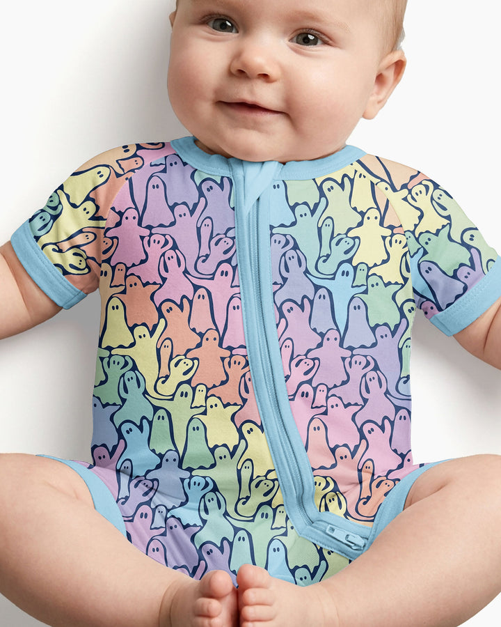 Pastel Rainbow Ghost Halloween Bamboo Shorty Zippy