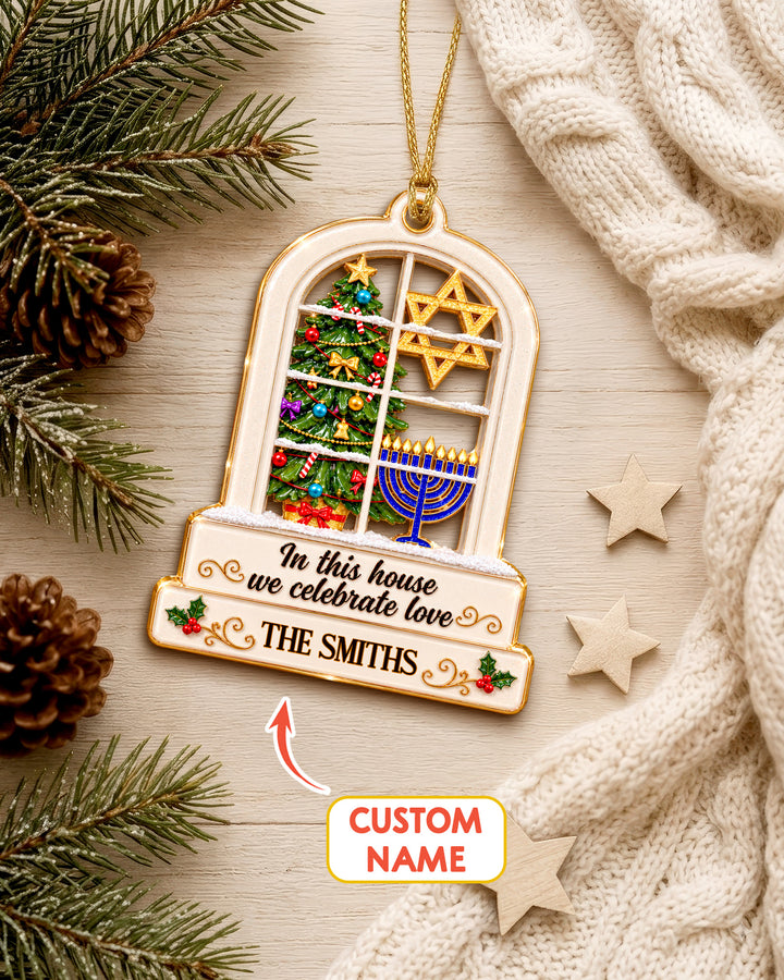 Merry Chrismukkah Jewish and Christian Family Personalized 1-Side Photo Acrylic Ornament