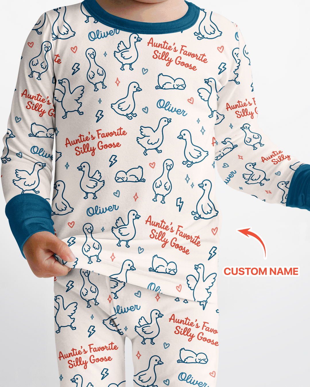 Custom Name Auntie's Favorite Silly Goose Bamboo Two Piece Long Sleeve Pajama Set