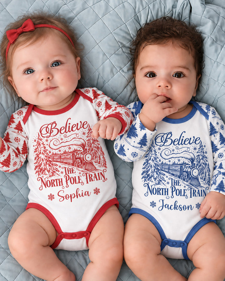 Custom Name North Pole Train Bamboo Bodysuit