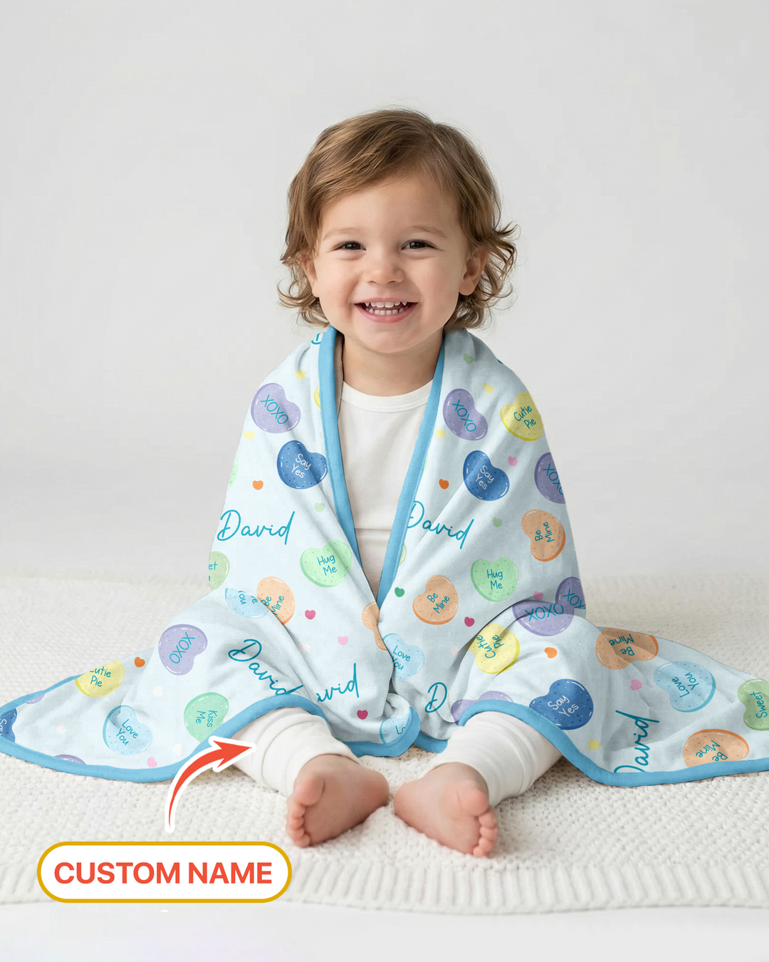 Custom Name Colorful Candy Hearts Family Matching Bamboo Blanket