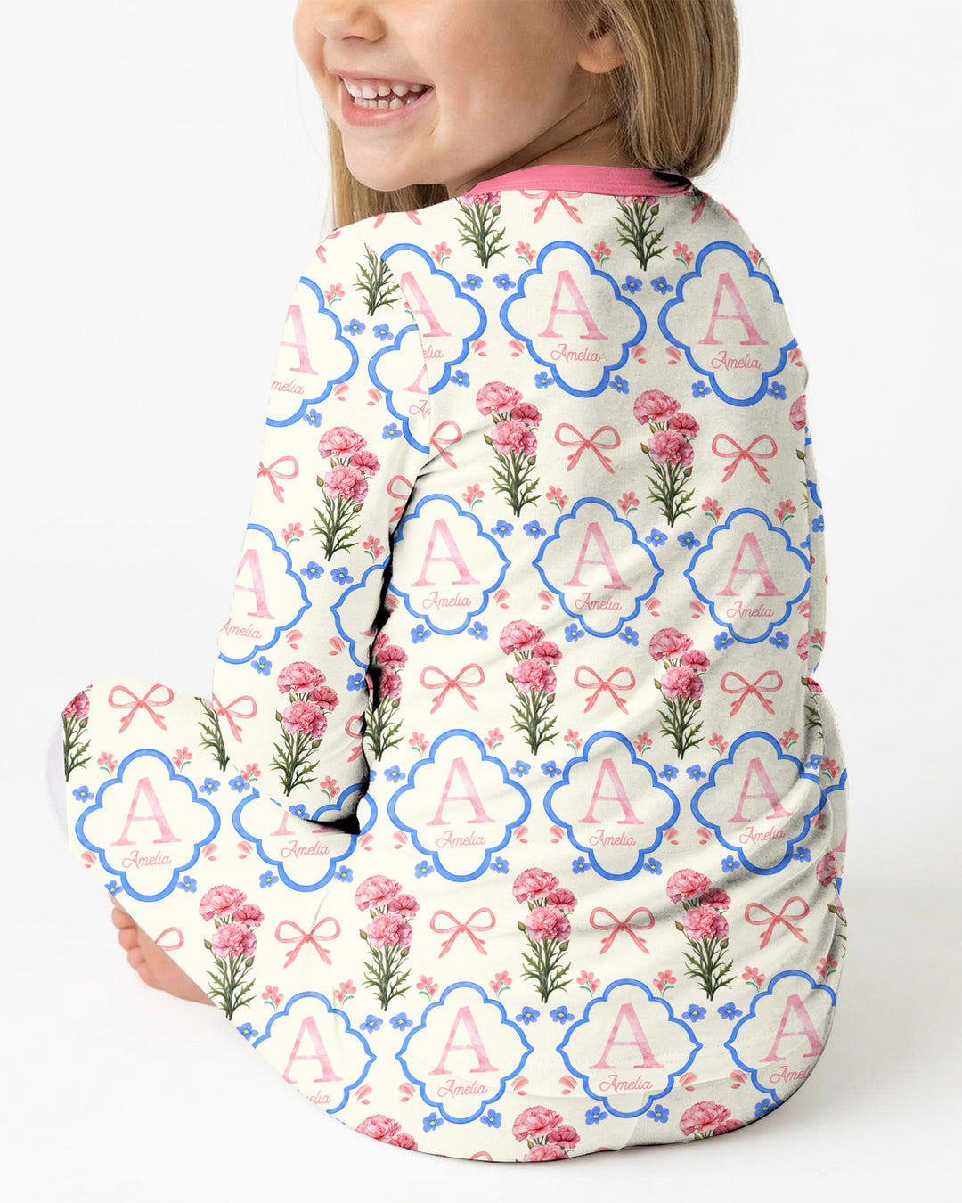 Personalized Birth Flower Mommy And Me Matching Bamboo Two Piece Long Sleeve Pajama Set