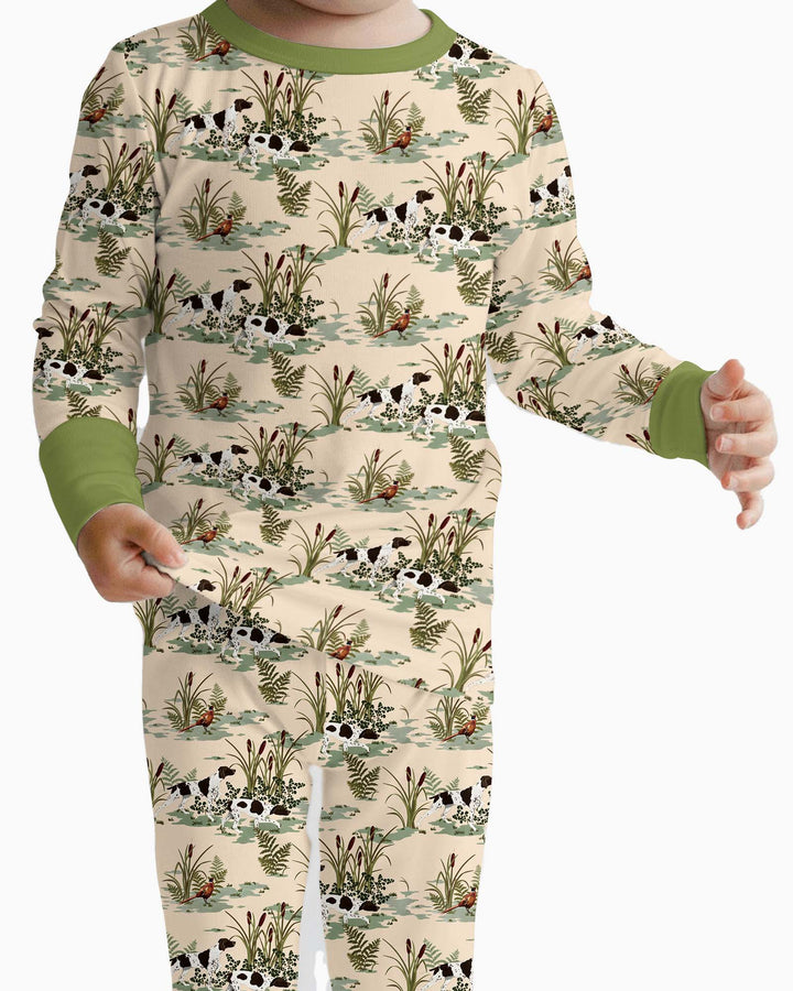 Vintage Pheasant & Hunting Dog Field Family Matching Bamboo Two Piece Long Sleeve Pajama Set