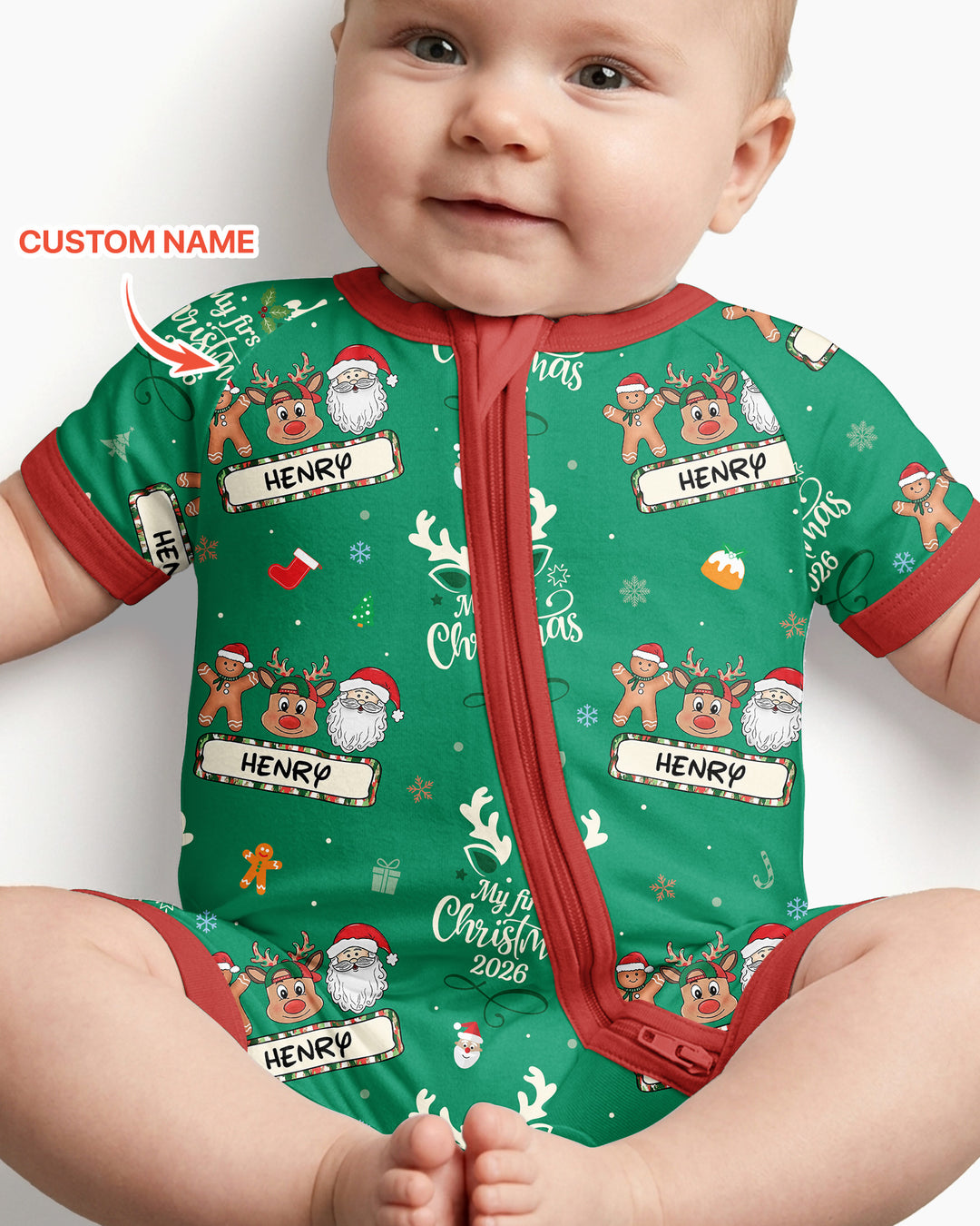Custom Name Merry Christmas My Deer 2026 Bamboo Shorty Zippy