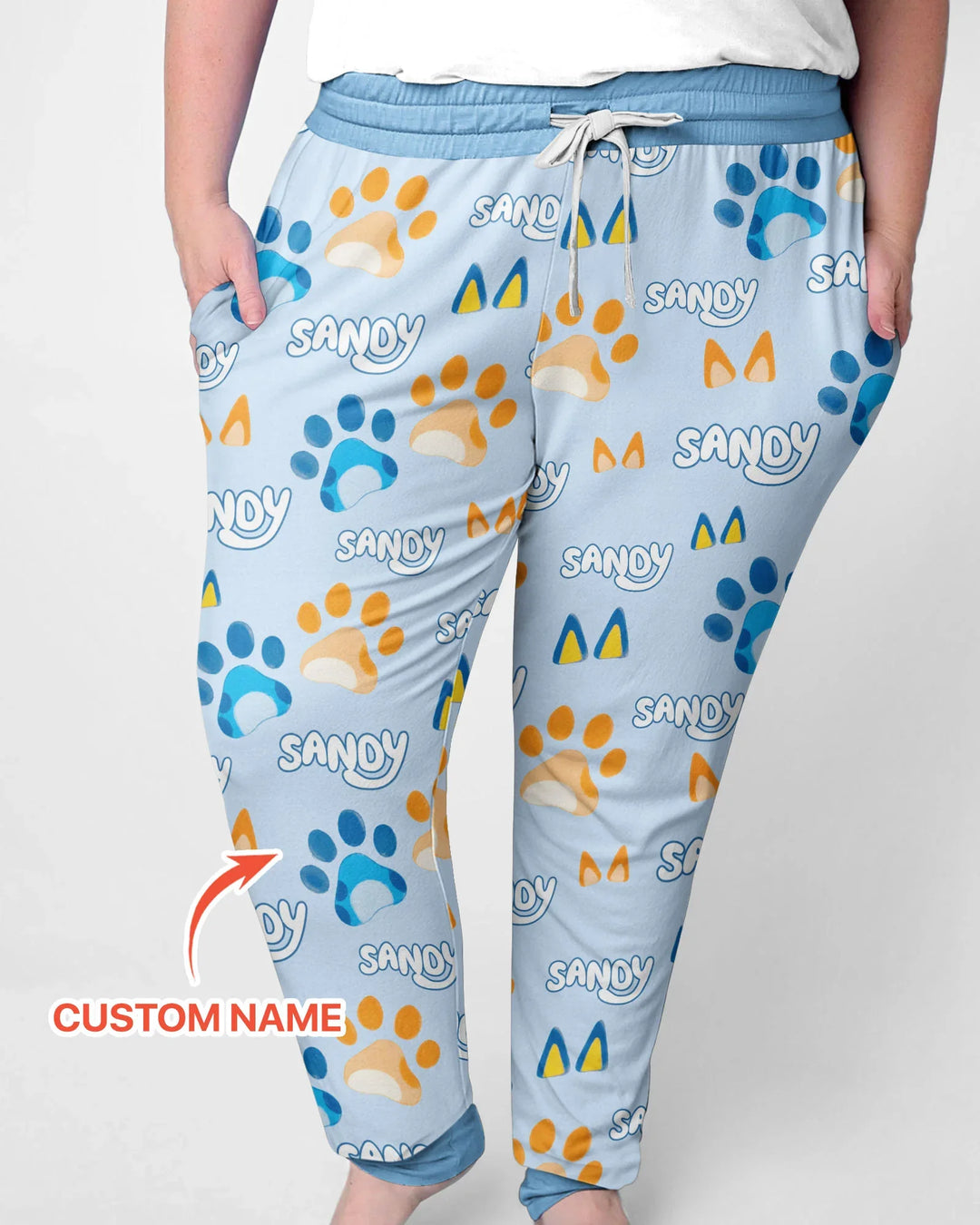Benutzerdefinierter Name Lieblings-blaue Hunde-Familien-Pyjama-Set aus Bambus für Damen