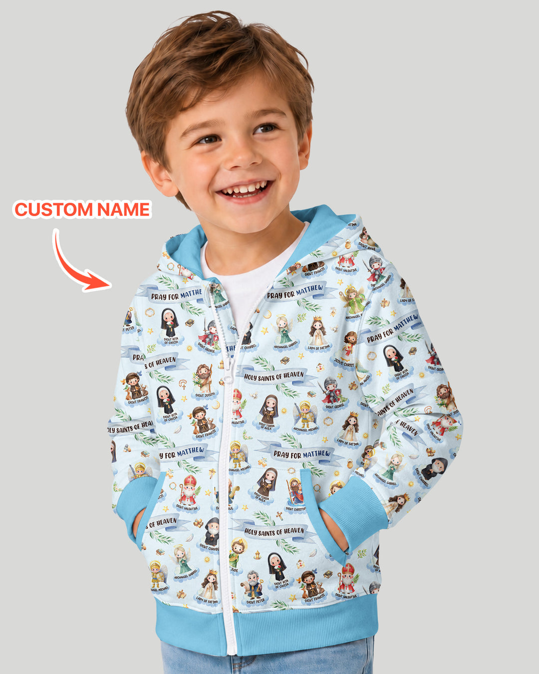 Heilige des Himmels Personalisierter Bambus-Kapuzenpullover mit Reißverschluss