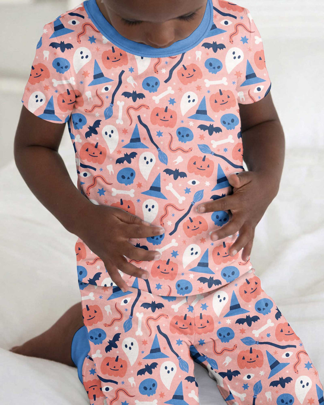 Pastel Pumpkins Skulls And Witch Craft Bamboo Two Piece Short Sleeve Pajama Set